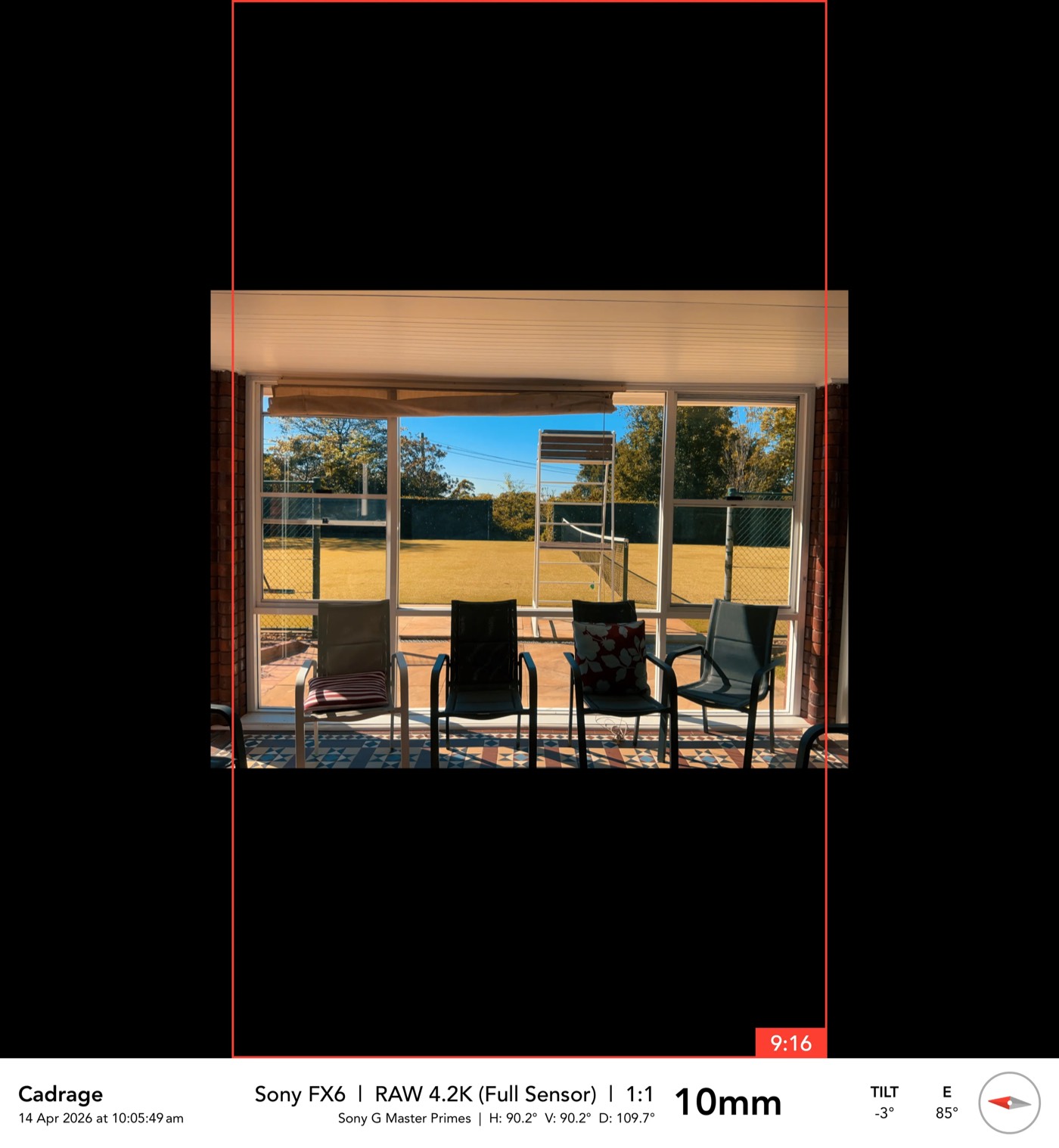 Recce frame, the tennis court through the window at 10mm